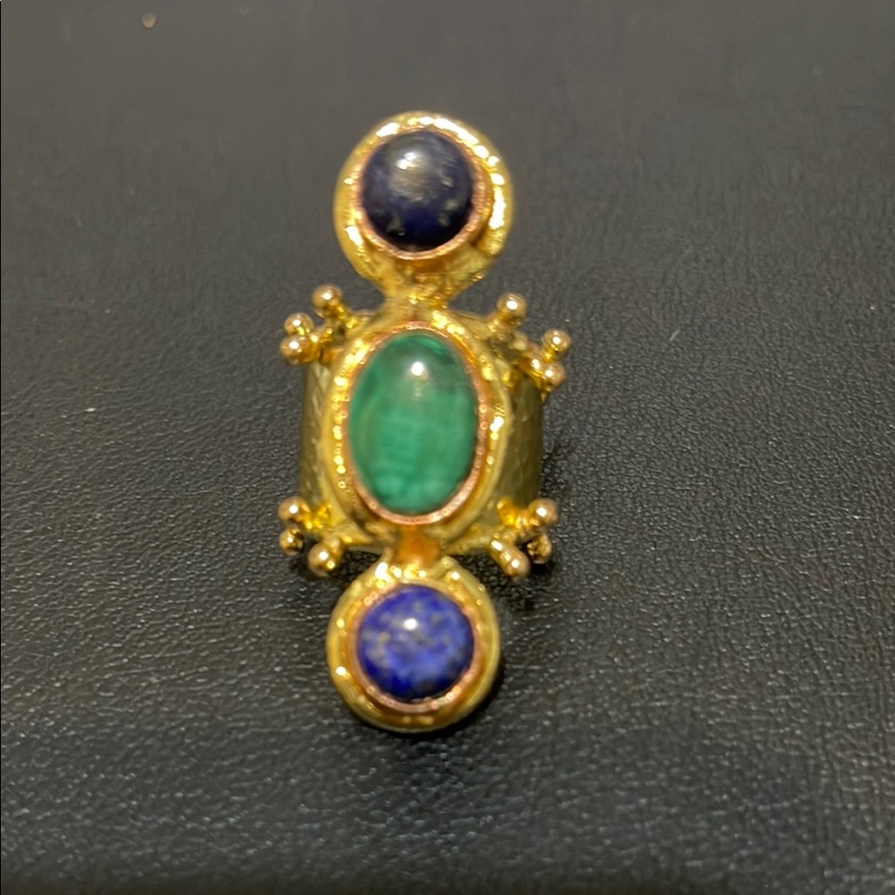 18K Gold-Plated Lapis & Malachite Adjustable Statement Ring
